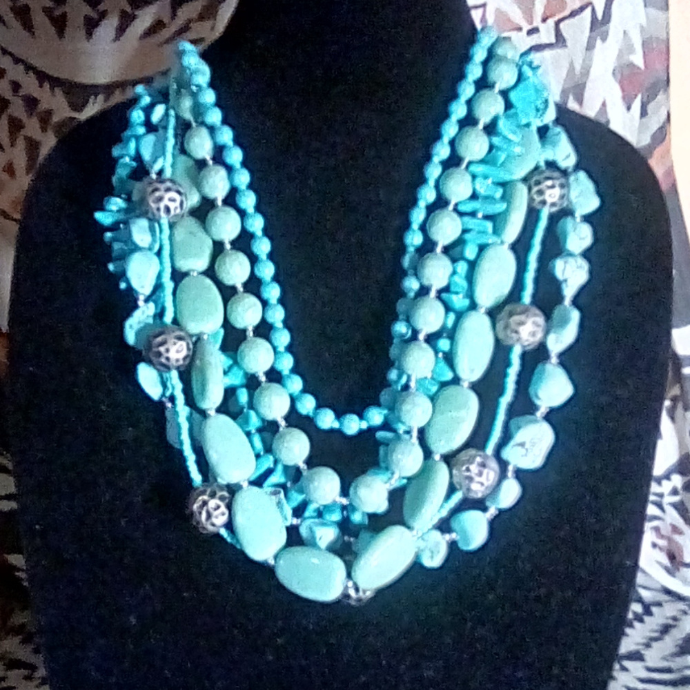 COPY - Six strand faux turquoise and acrylic bead necklac